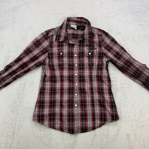 Harley Davidson Shirt Women Medium Plaid Snap Button Embroidered Rhinestone